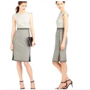 EUC J. Crew Soft Cream Back double Dimond Pattern career midi sheath Dress 6